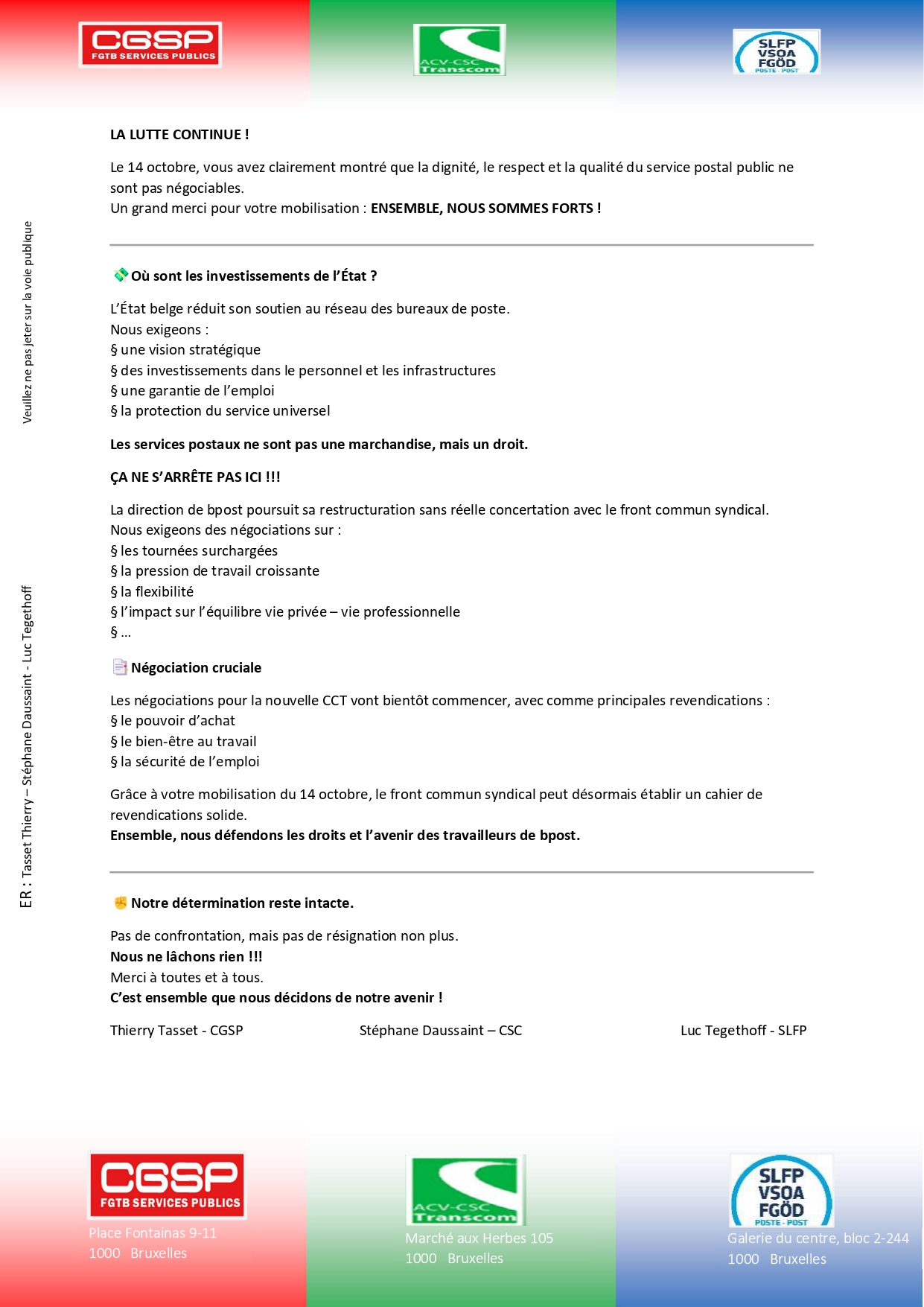 La lutte continue Tract Front commun 20251030